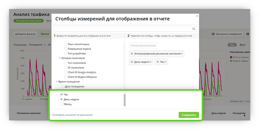 Столбцы для отображения в отчете